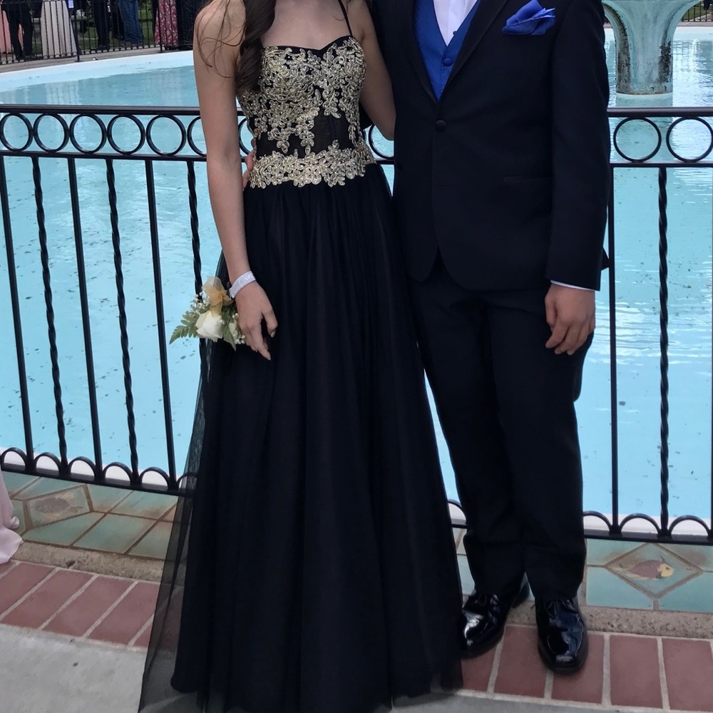 SOLD Black Embroidered Sparkly Prom Dress